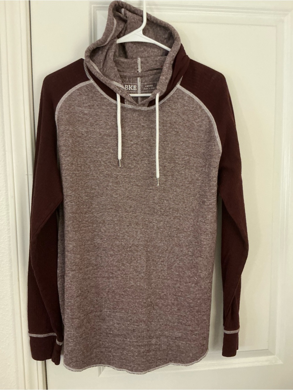BKE Lightweight Burgundy Gray Raglan Hooded Pullover Like New L